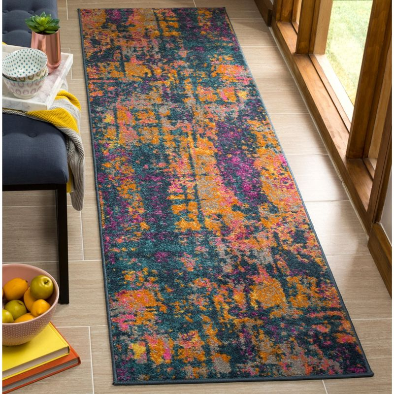 Madison MAD143 Power Loomed Runner Rug - Blue/Orange - 2'3"x8' - Safavieh.
