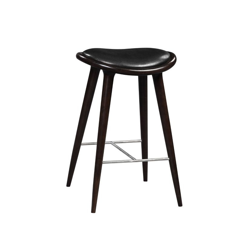 Lucio Oval Backless Wood Barstool Black/Cappuccino - Boraam: Rubberwood Frame, Faux Leather, Metal Footrest