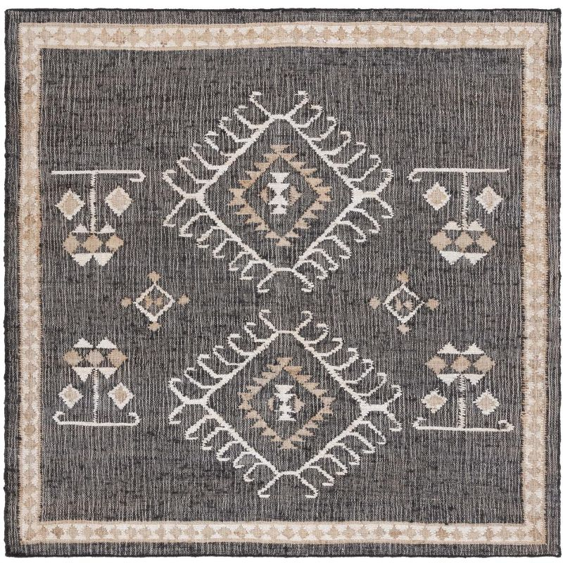 Kilim KLM762 Flat Weave Area Rug - Black/Ivory - 7'x7' - Safavieh