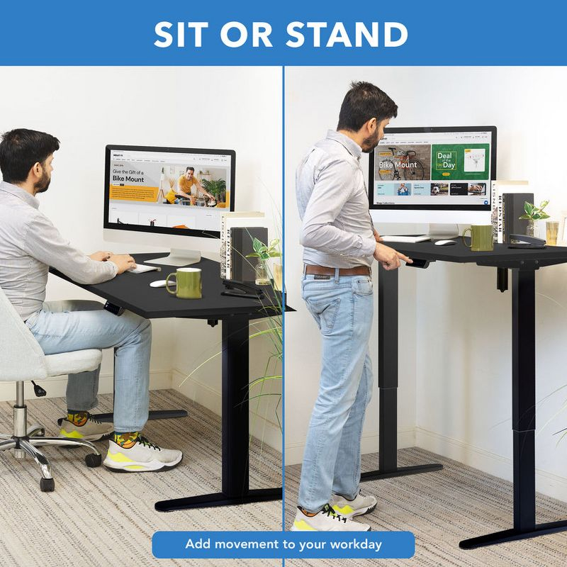 Mount-It! Height Adjustable Electric Sit-Stand Black Desk with Black Tabletop