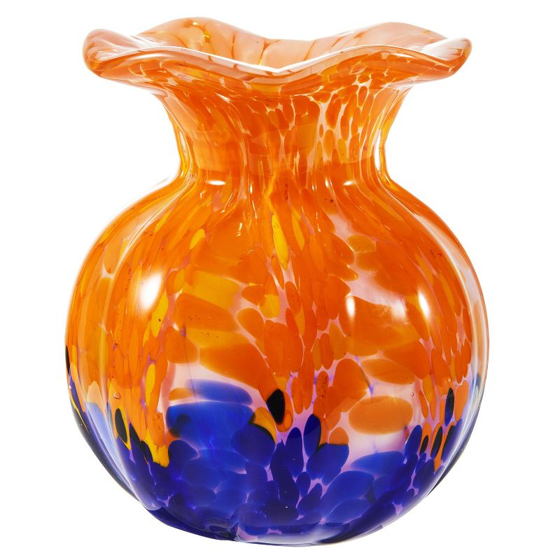 Luxury Lane Hand Blown Multicolor Confetti Art Glass Bubble Bud Flower Vase Cobalt Blue 6"H