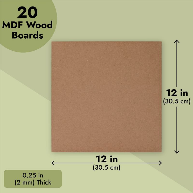 Bright Creations 20 Pack 12x12 MDF Boards, 1/4 Thick Wood Panels for DIY Arts and Crafts, Painting, Engraving