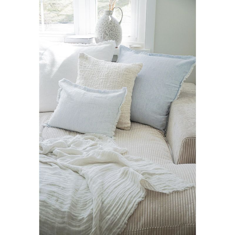 Sky Blue Pinstripe Fringe Linen Pillow 26x26 Pillow Cover Only