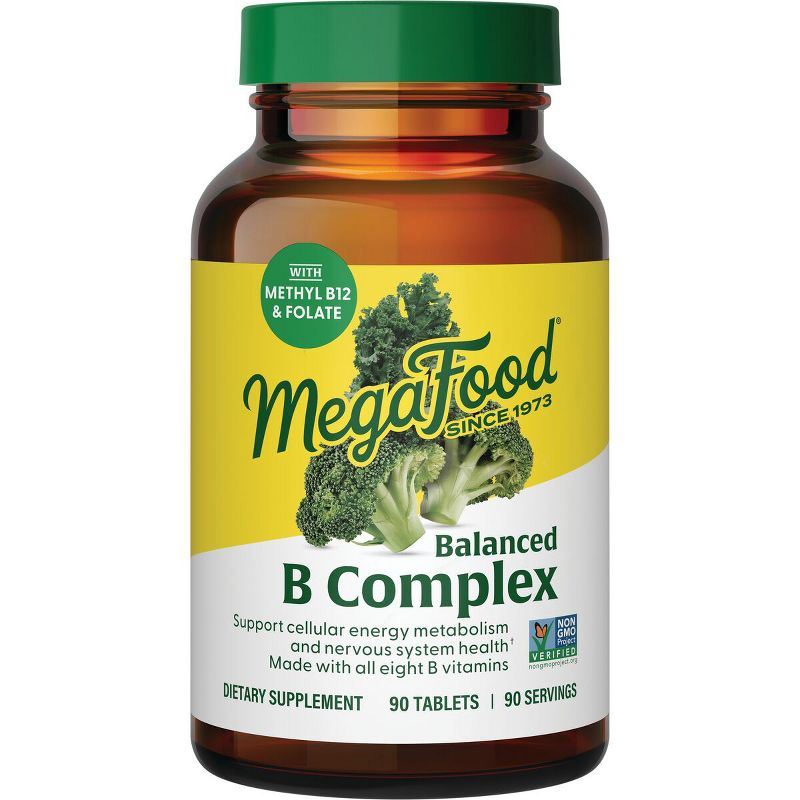 MegaFood Balanced B Complex Vitamins, Vitamin B6, Vitamin B12 & Biotin, Vegan - 90 Tablets.
