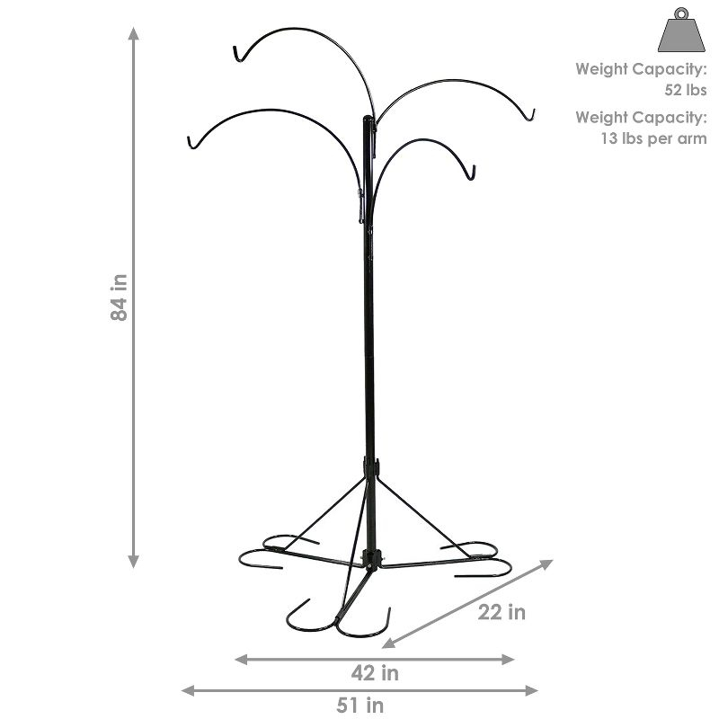 Sunnydaze 4-Arm Garden Hanging Basket Flower Plant Stand with Adjustable Arms - 84" - Black