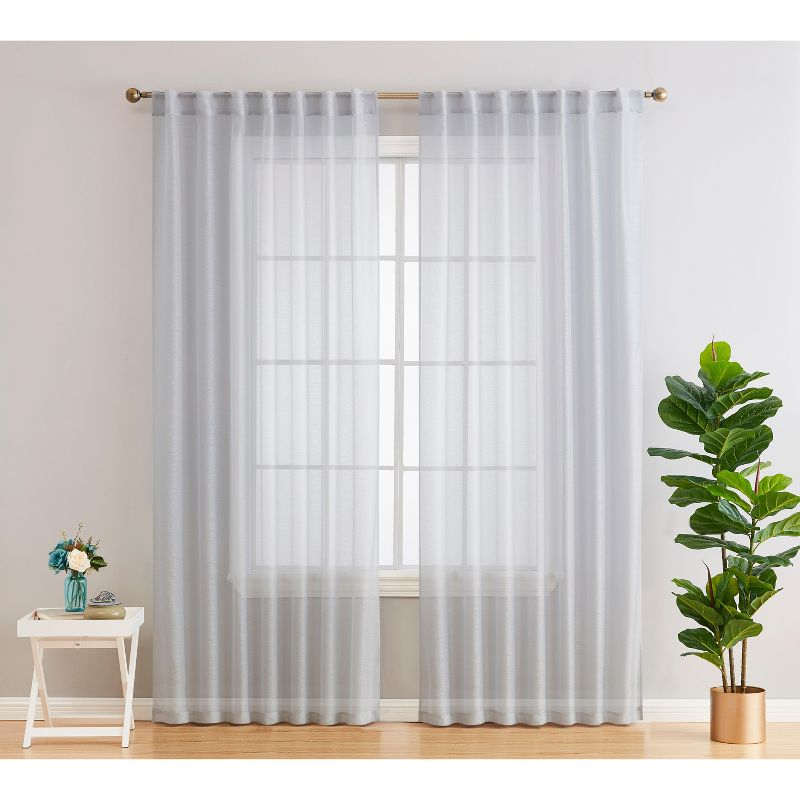 HLC.ME Lauren Semi Sheer Light Filtering Transparent Pocket Top & Back Tab Lightweight Window Curtain Panels, Set of 2 - Silver Grey, 54 W x 84 L