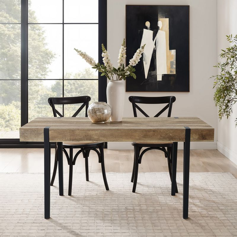 LuxenHome Oak Finish MDF Wood Black Metal Dining Table Brown