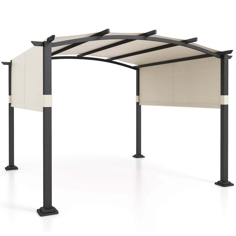 Costway 10' x 10' Outdoor Pergola with Retractable Sunshade Canopy Anchored Plates Patio Beige