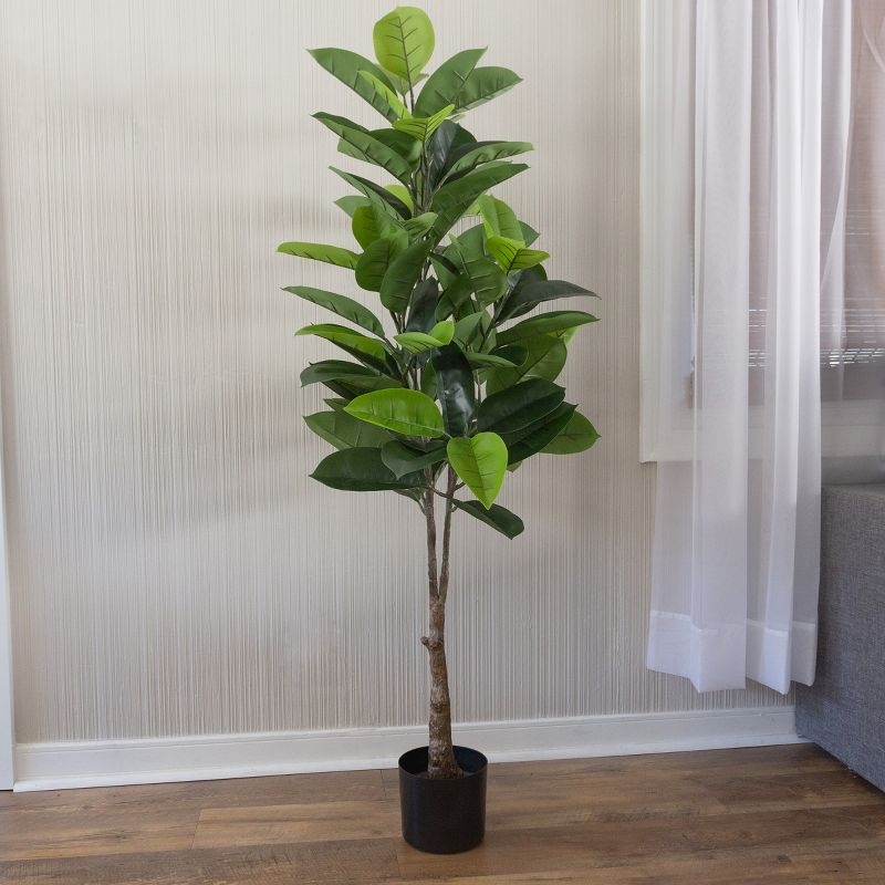 Artificial Rubber Plant - 51-Inch Faux Tree with Natural-Feel Leaves - Realistic Potted Indoor Plant for Office or Home Decor by Pure Garden (Green)