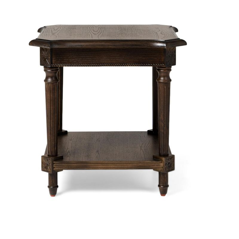 Maven Lane Pullman Traditional Square Wooden Side Table , Antiqued Brown