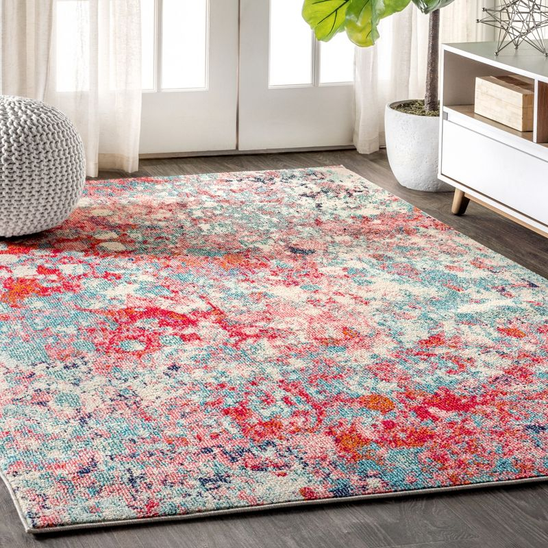 5'x8' Contemporary POP Modern Abstract Area Rug, Blue/Red - JONATHAN Y