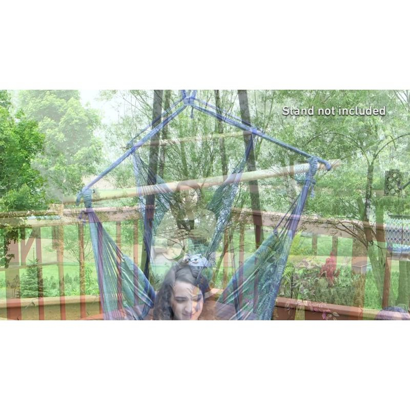 Sunnydaze Double Cushion Hanging Rope Hammock Chair Swing - 265 lb Weight Capacity - Cornflower Stripes