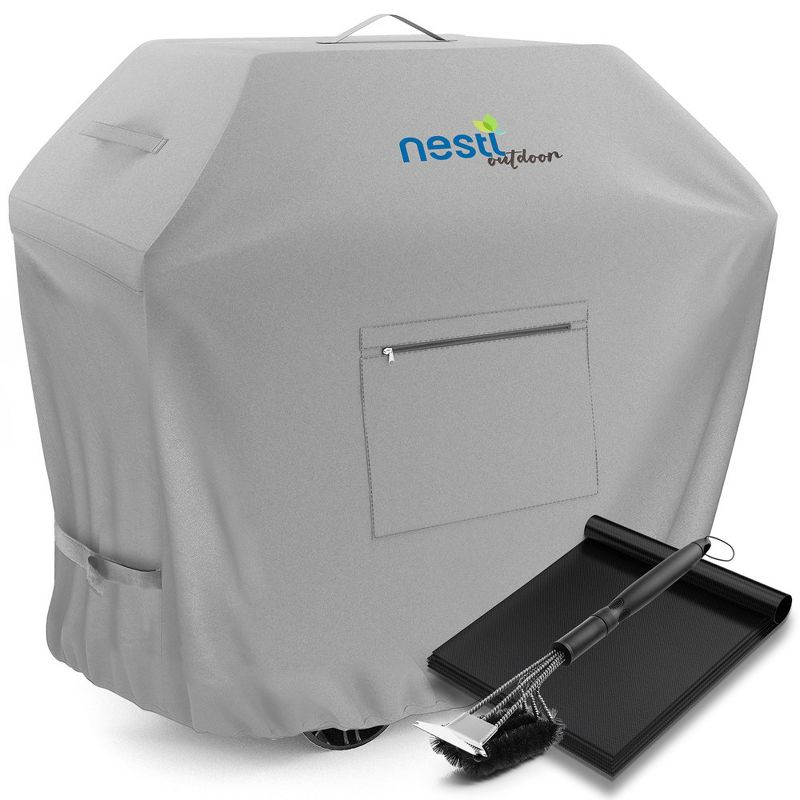 Nestl BBQ Grill Cover Set, Heavy Duty Waterproof Gas Grill Covers Plus Accessories - 72 Inch, Gray