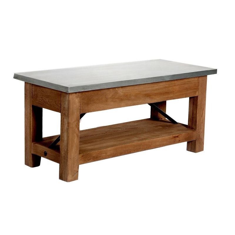 Alaterre Furniture Millwork Bench with Shelf Wood and Zinc Silver/Light Amber: Mid-Century Modern, 300 lbs Capacity