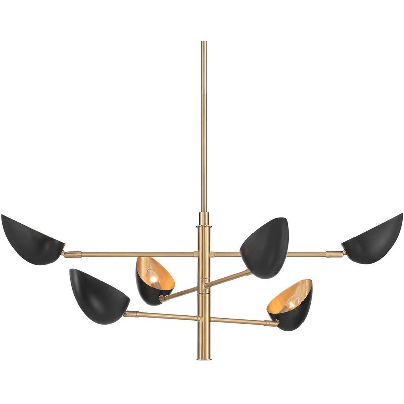 Possini Euro Design Atherton 42 1/2" Mid Century Modern Pendant Chandelier Ceiling Light Fixture Dining Room Sputnik 6-Light Black Warm Gold