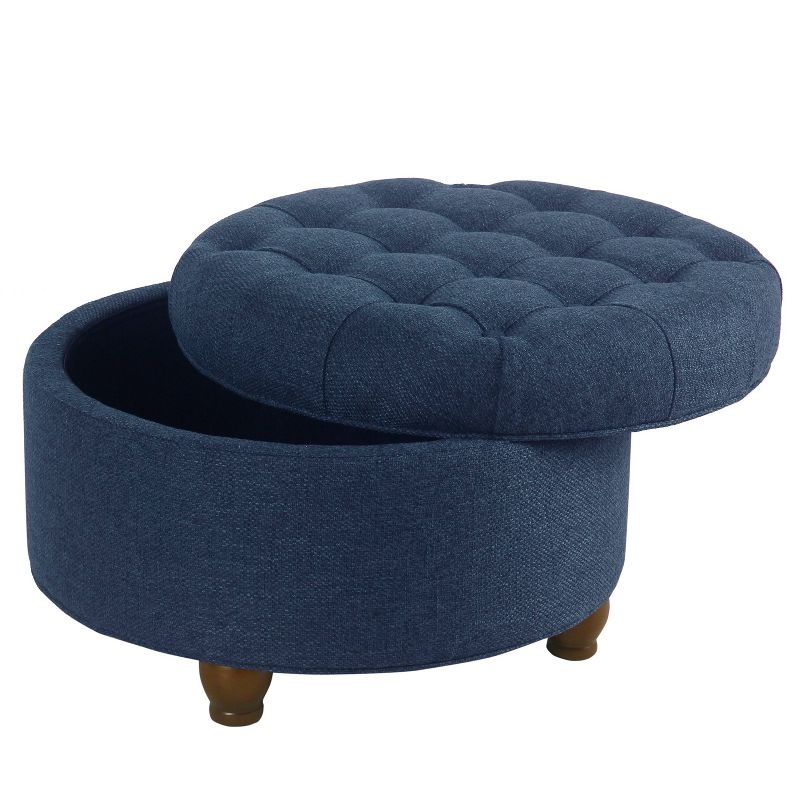 Large Tufted Round Storage Ottoman Navy - HomePop