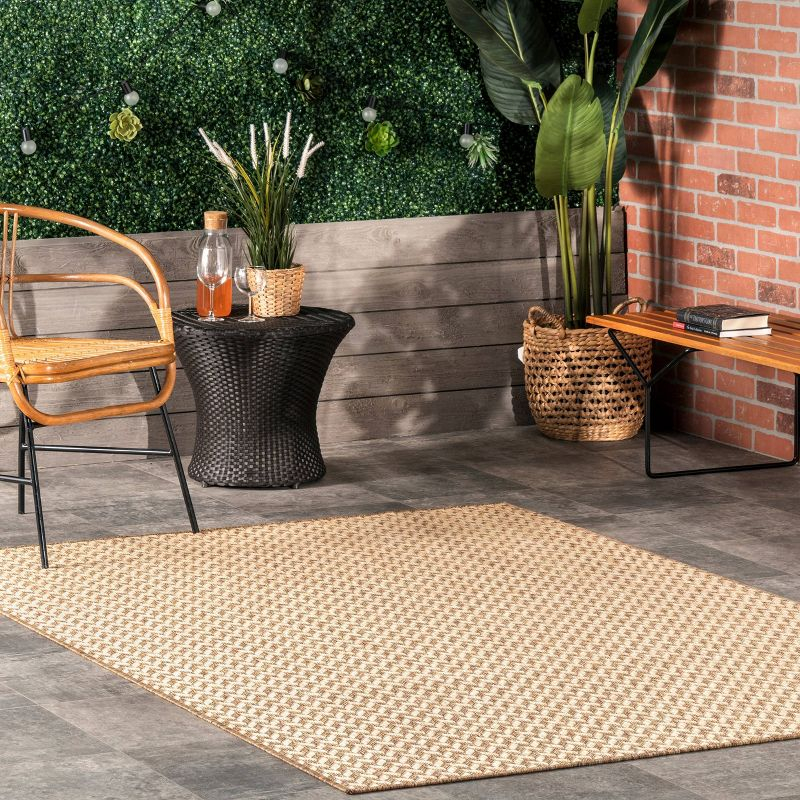 nuLOOM 4'x6' Camryn Abstract Herringbone Indoor and Outdoor Area Rug Beige: Geometric Flat Pile, Machine Made