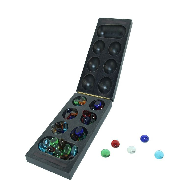 WE Games Folding Mancala - Solid Wood Board & Glass Stones