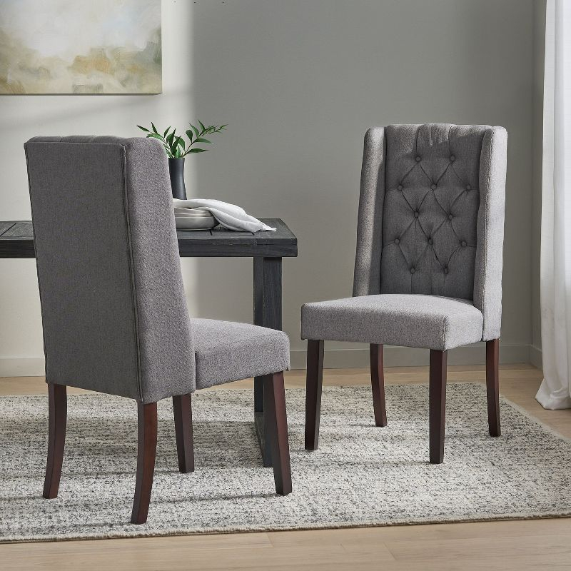 NicBex 2pc Dining Chair with Tufted Button Backrest Modern Upholstered Dining Room Side Chair with Wood Legs,Dark Gray