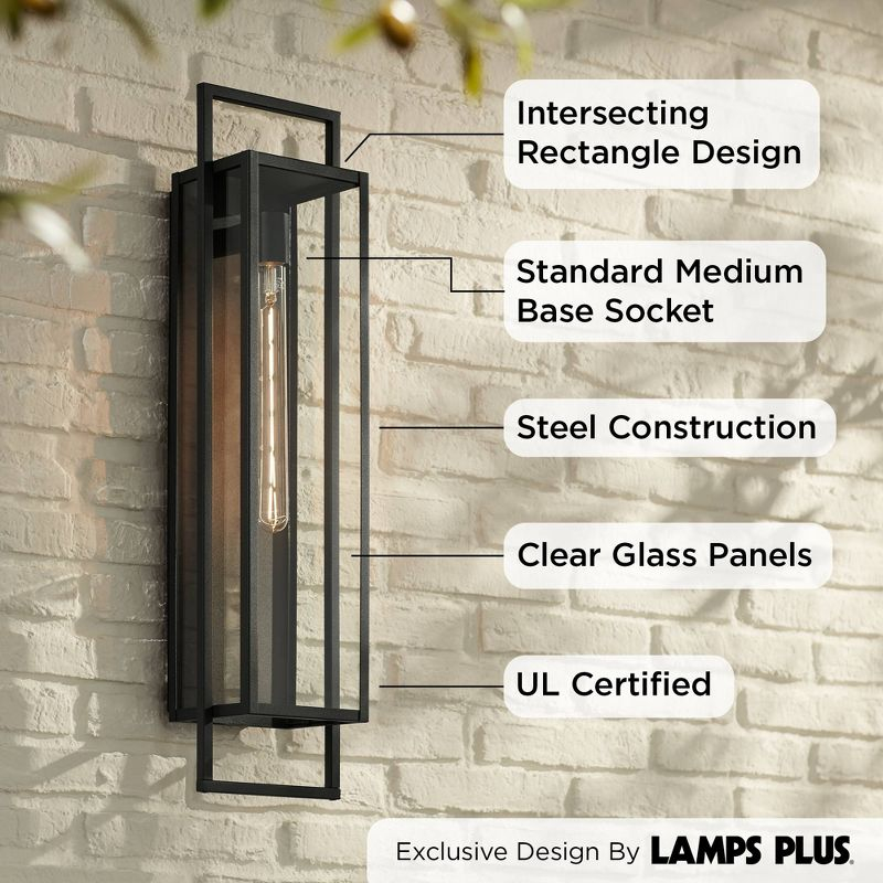 Possini Euro Design Jericho 28" High Modern Outdoor Wall Light Fixture Mount Porch House Edison Bulb Textured Black Finish Metal Clear Glass Shade