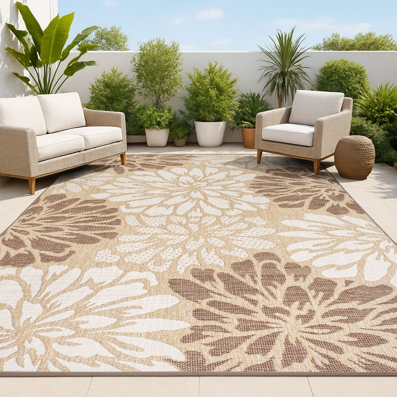 5' x 8' Zinnia Modern Floral Textured Weave Indoor/Outdoor Area Rug, Brown/Cream - JONATHAN Y