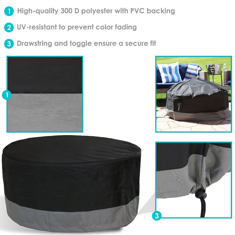 Sunnydaze Outdoor Heavy-Duty Weather-Resistant 300D Polyester Round Fire Pit Cover - 80" x 25" - Black and Gray