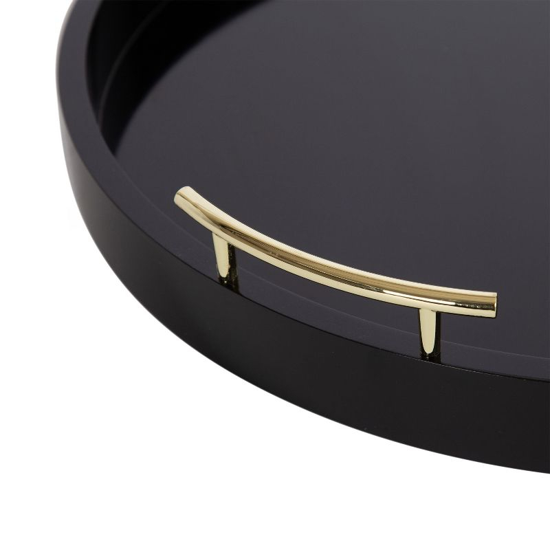 Kate and Laurel Lipton Round Decorative Tray with Metal Handles, 22" Diameter, Black