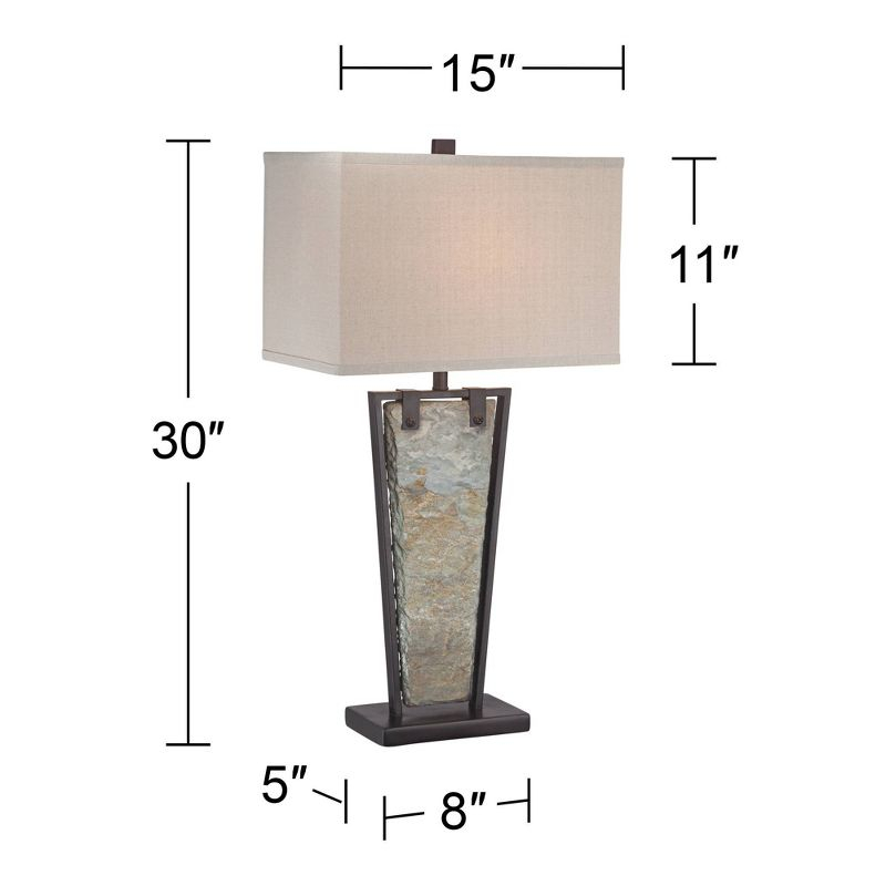 Franklin Iron Works Zion Rustic Table Lamp 30" Tall Tapered Natural Slate Bronze Metal Rectangular Shade for Bedroom Living Room Bedside Nightstand