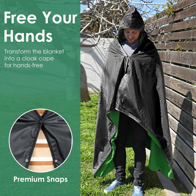 Catalonia Waterproof Outdoor Blanket for Cold Weather, Windproof Stadium Blankets for Sport Events, Wearable Weatherproof Blanket, Green