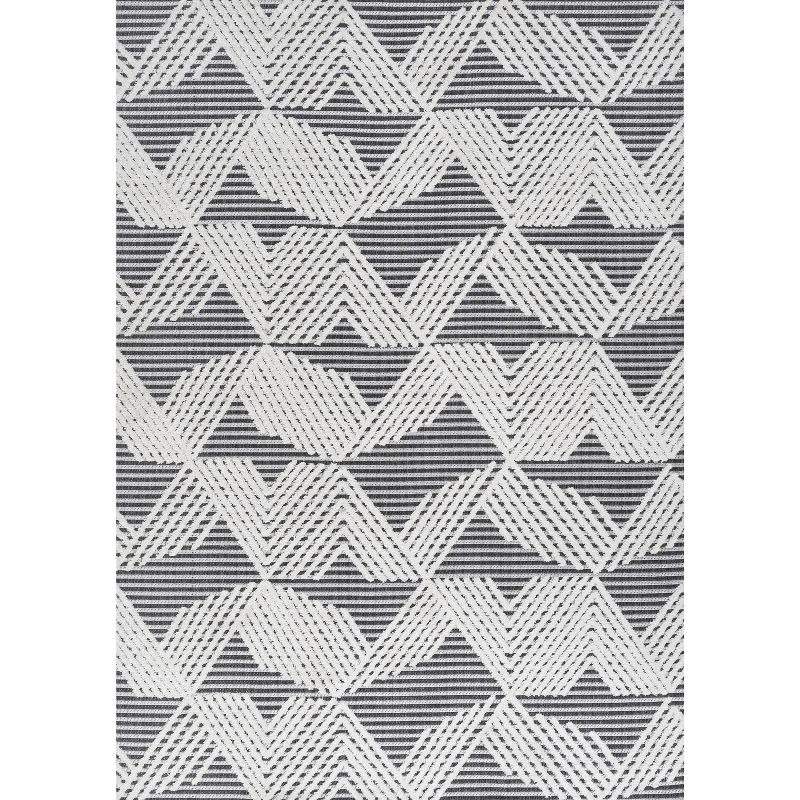 4'x6' Jazz High-Low Pile Art Deco Geometric Indoor/Outdoor Area Rug, Black/Ivory - JONATHAN Y