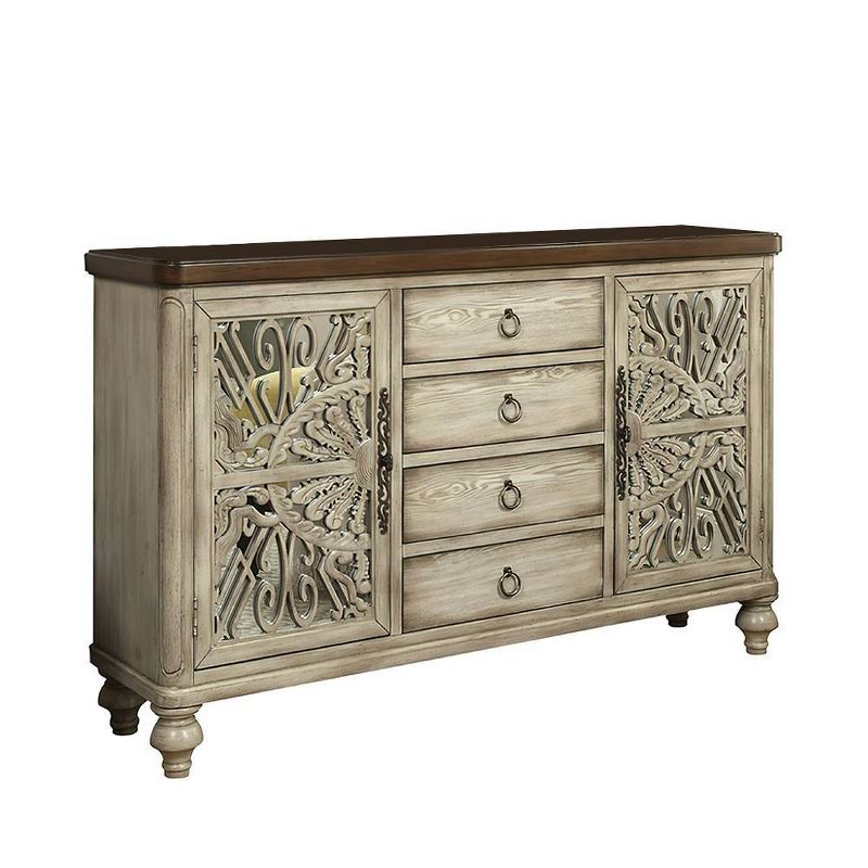 60" Vermont Accent Table Antique White - Acme Furniture: Elegant Storage, 4 Drawers & Shelves