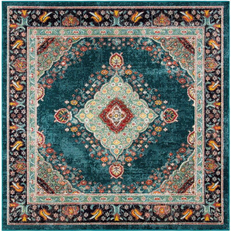 Madison 200 MAD252 Power Loomed Indoor Area Rug - Navy/Turquoise - 6'7"x6'7" - Safavieh