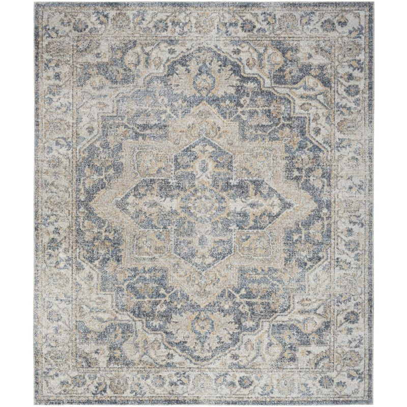 Nourison Astra Machine Washable Vintage Medallion Indoor Rug Grey/Blue 9' x 12'