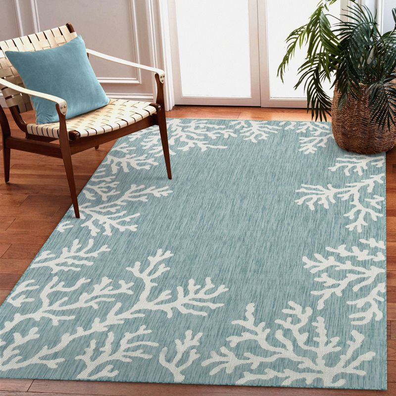 Liora Manne Carmel Coral Border Indoor/Outdoor Rug Aqua 3'3" x 4'11"