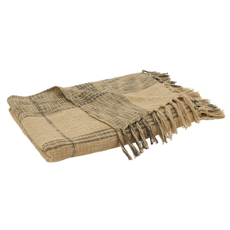50"x70" Oversized Plaid Cotton Throw Blanket Natural - Saro Lifestyle: Hand Wash, Traditional Style, All Ages