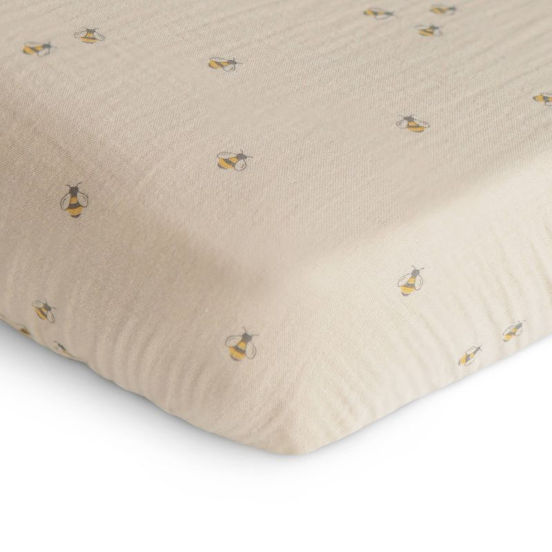 Mushie Extra Soft Muslin Crib Sheet - Bees
