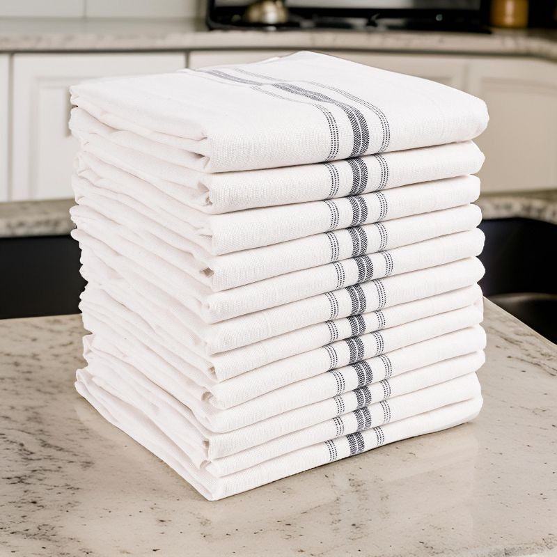 KAF Home Farmhouse Stripe Set Of 12 Kitchen Towels - 15" x 25", In Charcoal