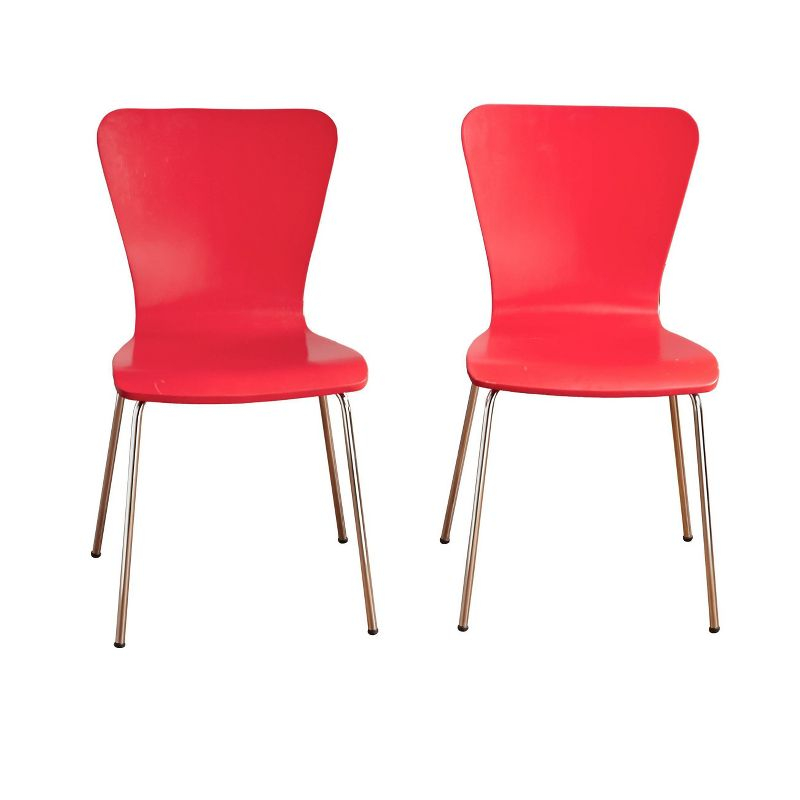 Set of 2 Pisa Modern Bentwood Dining Chairs Red - Buylateral: Chrome Legs, Stackable, 200 lbs Capacity