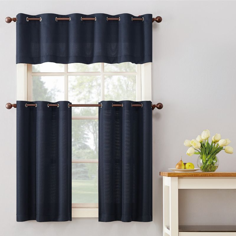 2pc 56"x36" No. 918 Semi-Sheer Montego Casual Textured Grommet Kitchen Curtain Tier Pair Navy Blue