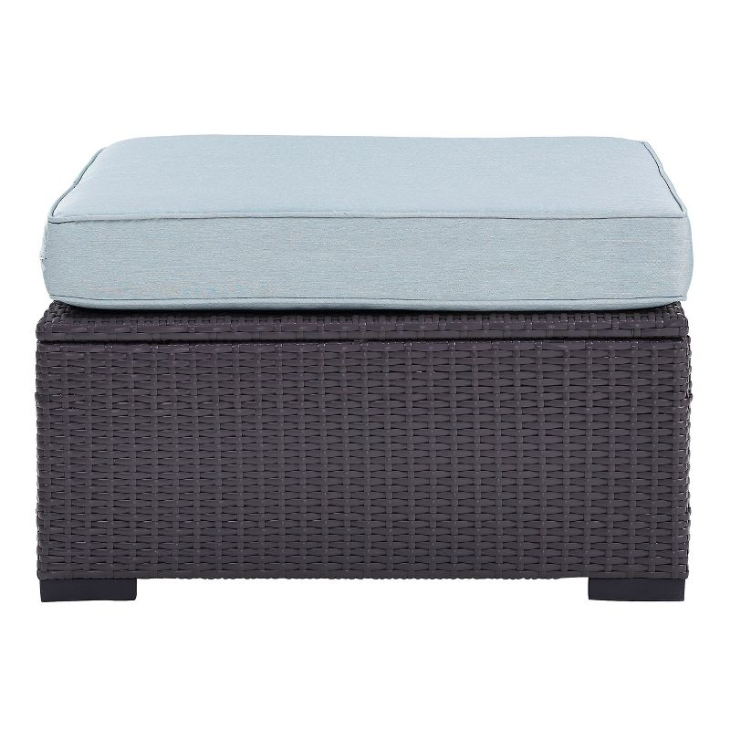 Biscayne Ottoman with Mist Cushions - Brown/Mist - Crosley: Wicker Patio Footrest, UV-Resistant, Polyurethane Foam Fill
