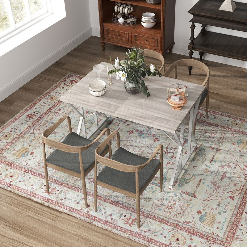 HOMCOM 47"-63" Expandable Dining Table for 4-6 People, Farmhouse Extendable Dining Room Table with Trestle Base, Kitchen Table, Distressed Gray