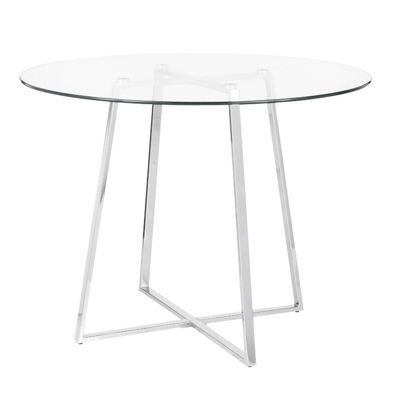 40" Cosmo Round Dining Table Chrome/Clear Glass - LumiSource: Contemporary Style, 4-Seater, Steel Pedestal Base