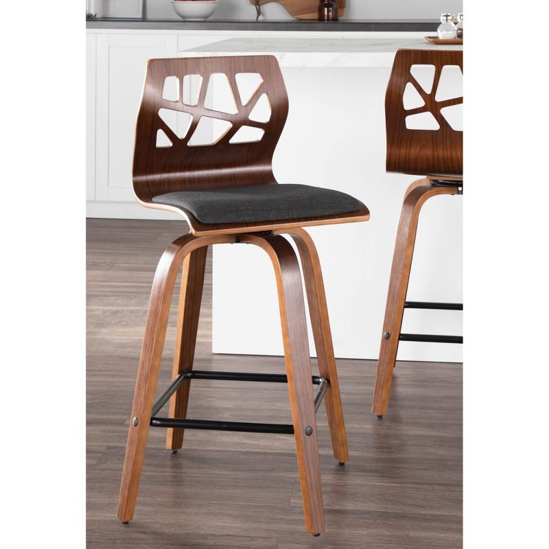 Set of 2 Folia Counter Height Barstools Walnut/Charcoal - LumiSource: Upholstered, Wood Frame, Fixed Height