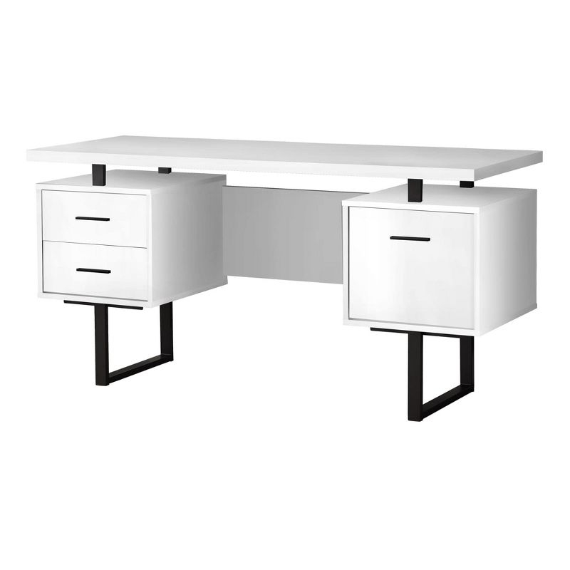 Monarch Specialties Computer Desk Home Office Laptop Left Right Set-Up Storage Drawers 60InchL Work Metal Laminate White Black Contemporary Modern