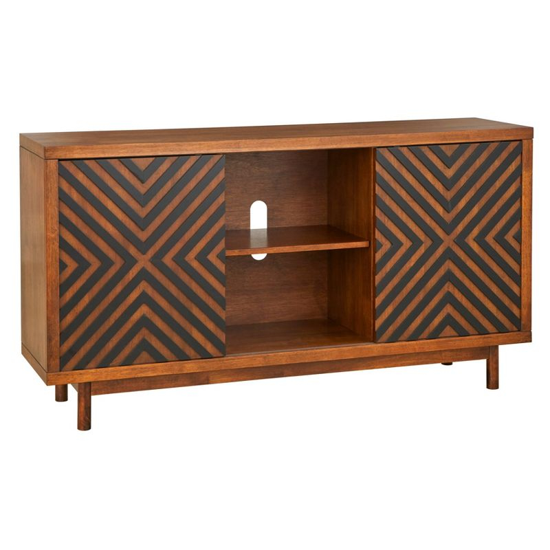 Lifestorey Mason Mid Century Modern 2 Sliding Door Buffet Tobacco Brown/Black: Mid-Century Storage, Sliding Doors, Adjustable Shelves