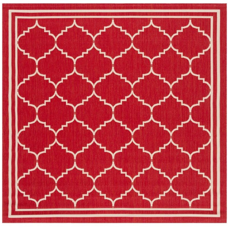 Courtyard CY6889 Power Loomed Indoor and Outdoor Area Rug - Red/Beige - 6'7"x6'7" - Safavieh