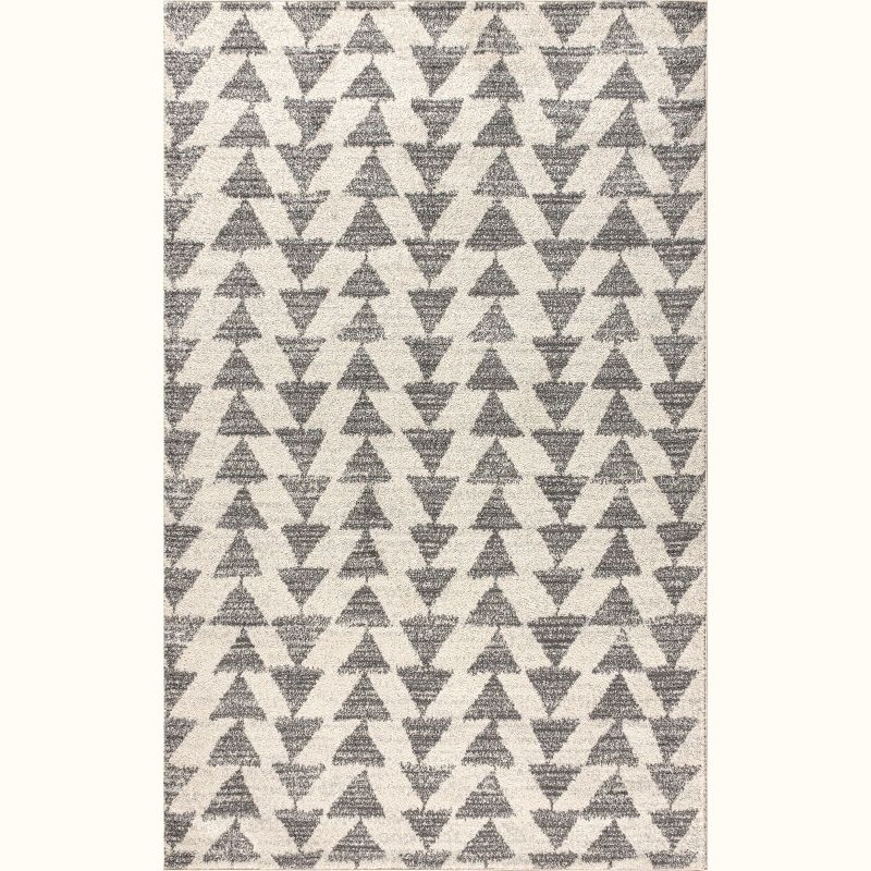 3'x5' Aisha Moroccan Triangle Geometric  Area Rug, Cream/Gray - JONATHAN Y