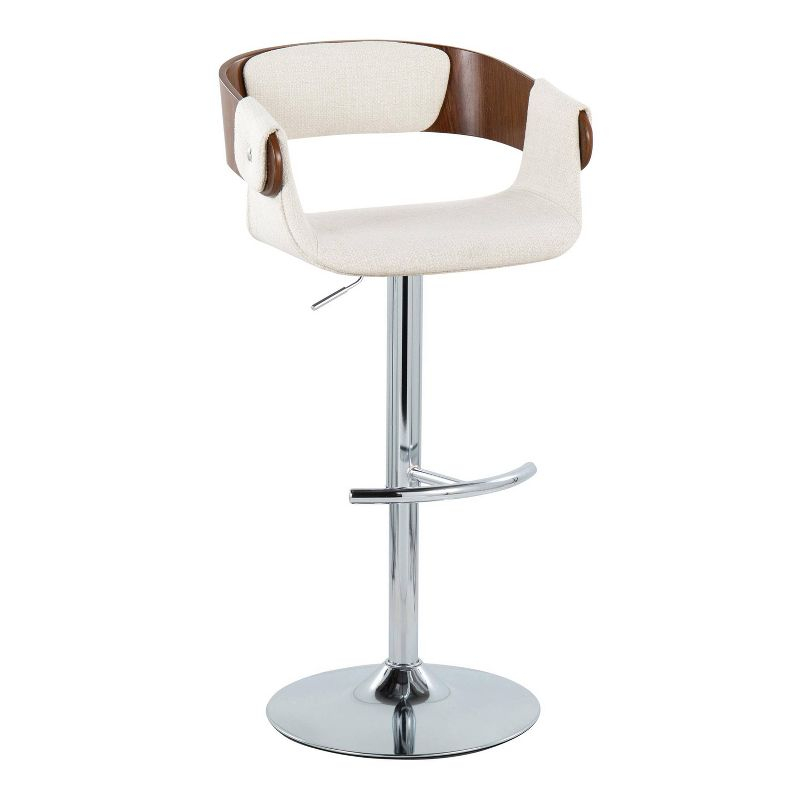Set of 2 Elisa Adjustable Barstools Chrome/Walnut/Cream - LumiSource: Swivel, Footrest, Mid-Century Design