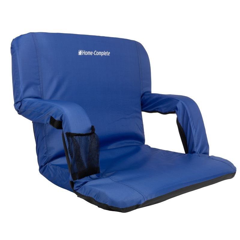 Wide Stadium Seat Chair - Bleacher Cushion with Padded Back Support, Armrests, 6 Reclining Positions and Portable Carry Straps by Home-Complete (Blue)