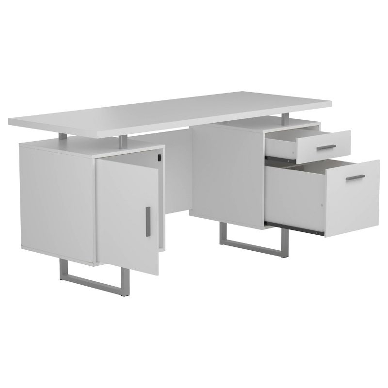 Lawtey 2 Drawer Office Desk White High Gloss - Coaster: Modern Home Office Furniture with File Storage
